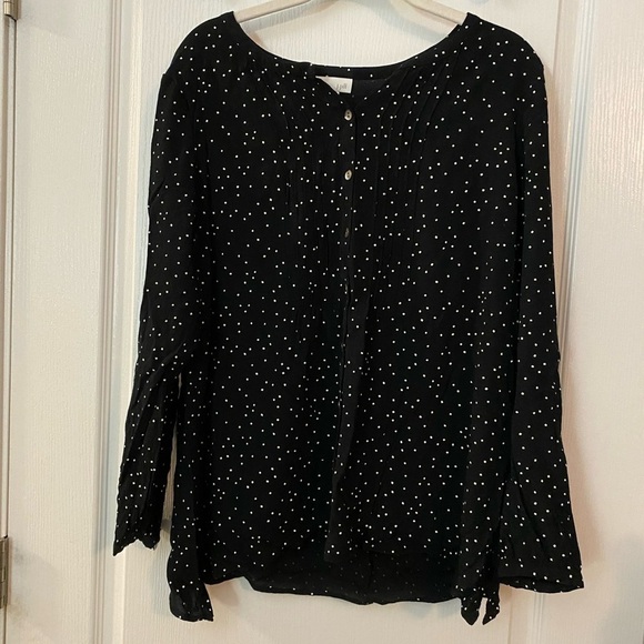 j jill black button down long sleeve blouse white speckles shirt - Picture 1 of 11